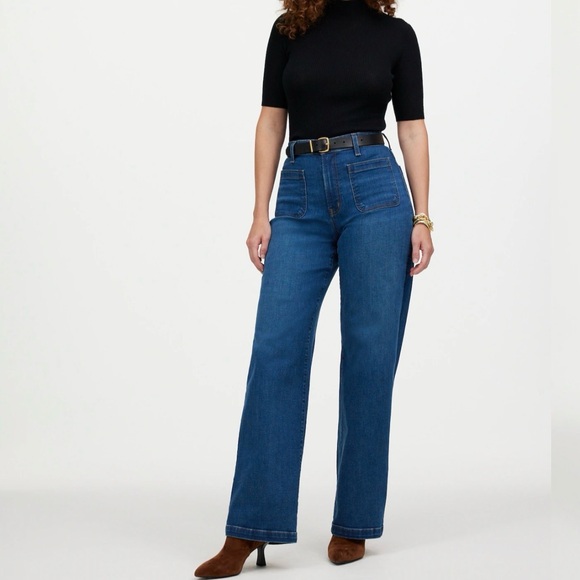 Madewell Denim - Madewell Curvy Emmett Wide-Leg Patch Pocket Jeans High Rise Size 27 Petite